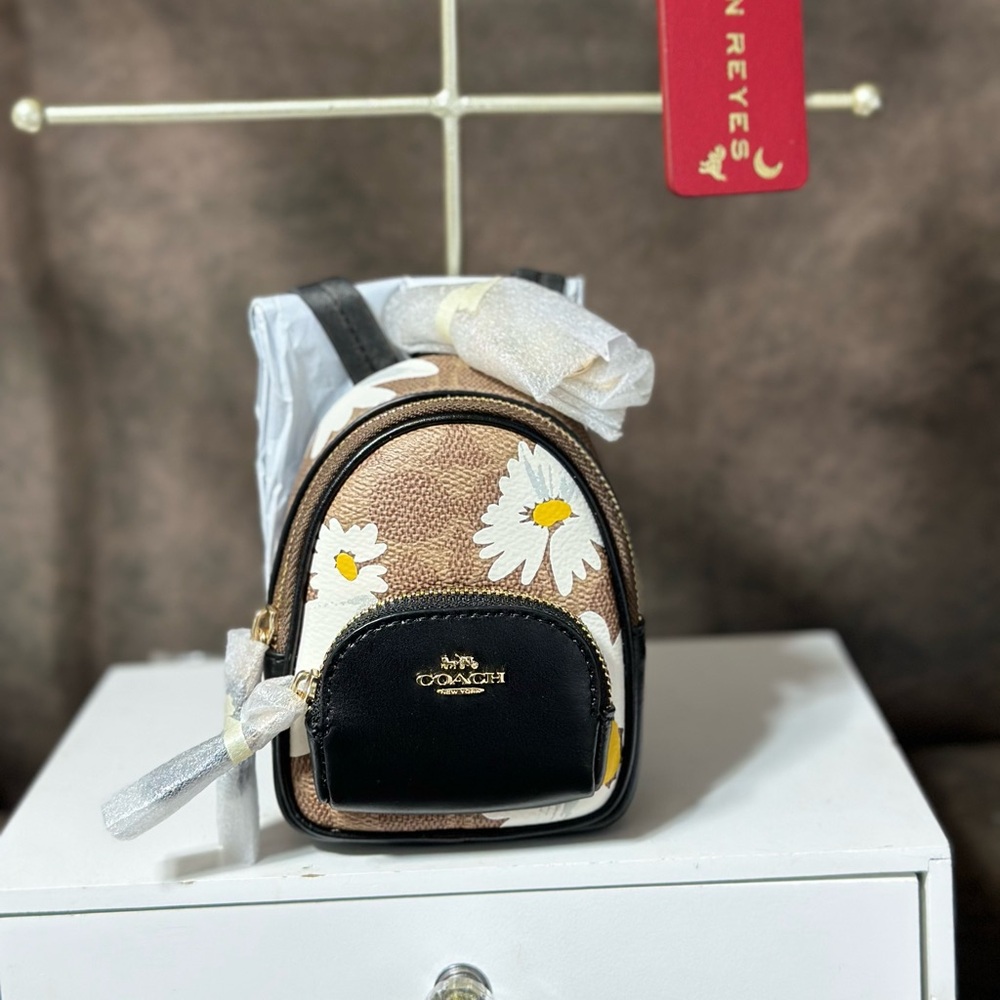 Coach Mini Court Backpack Bag Charm With Floral Print - Picture 2 of 6